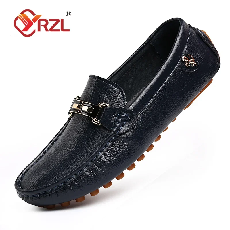 YRZL Shoes Men Handmade PU Leather Loafer Casual Driving Flats Slip-on Shoes Luxury Comfy Moccasins White Loafers Shoes for Men