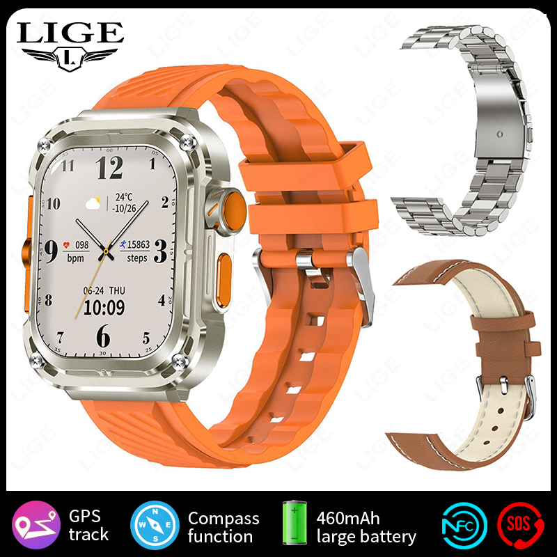 LIGE New GPS Tracker Smart Watch 460mAh Battery 2.1'' HD Screen NFC Compass Men Smartwatch Military Outdoor Sports Watches 2025