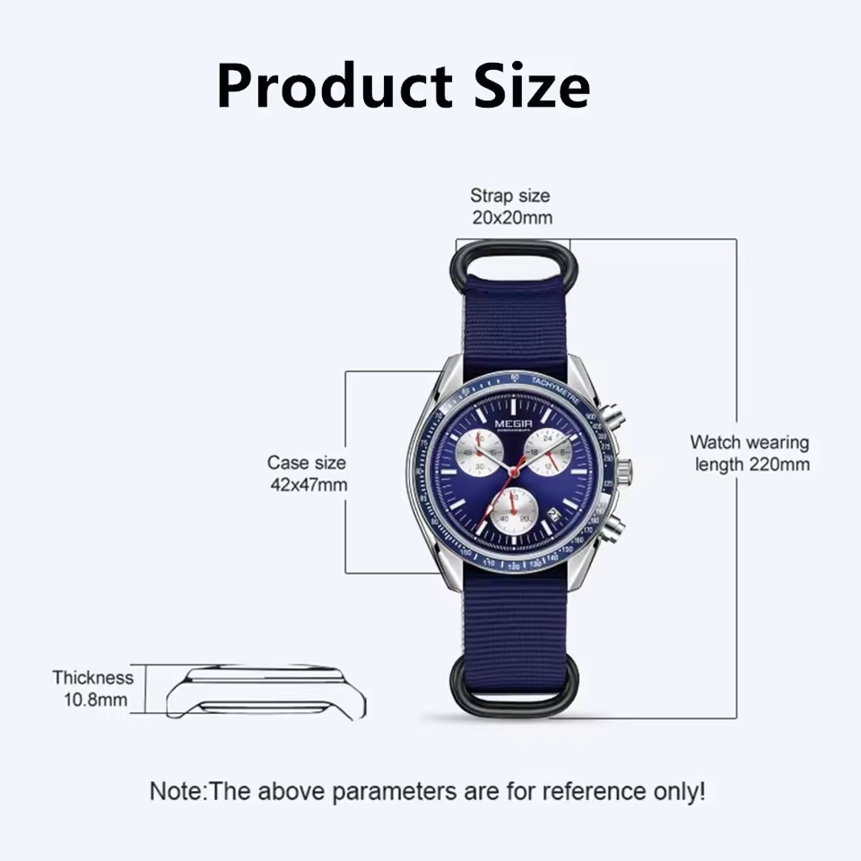 MEGIR 2247 Men's Luxury Quartz Watch Canvas Weaving Strap Chronograph Calendar Life Waterproof Leisure Fashion Men's Watch Gift