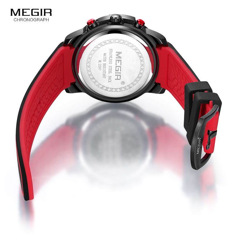 Megir Men's Sports Quartz Watches Army Military Chronograph Wristwatch for Man Luminous Relogios Masculino Clock  2097 Black Red