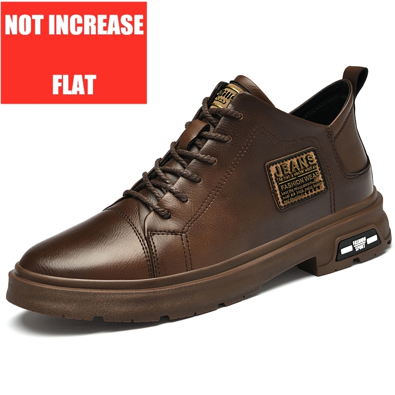 Men Genuine Leather Heightening Shoes Comfort Lace Up Casual Elevator Shoes Commerce Breathable Height Increase Insole 8CM Sport