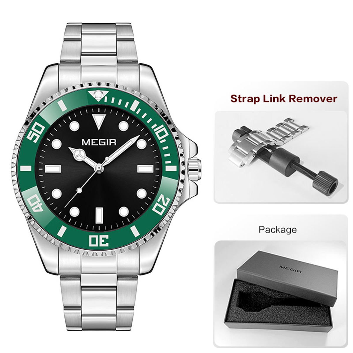 MEGIR Men's Minimalist Quartz Watch with Luminous Hands Calendar Date Stainless Steel Band Simple Business Style Wristwatch