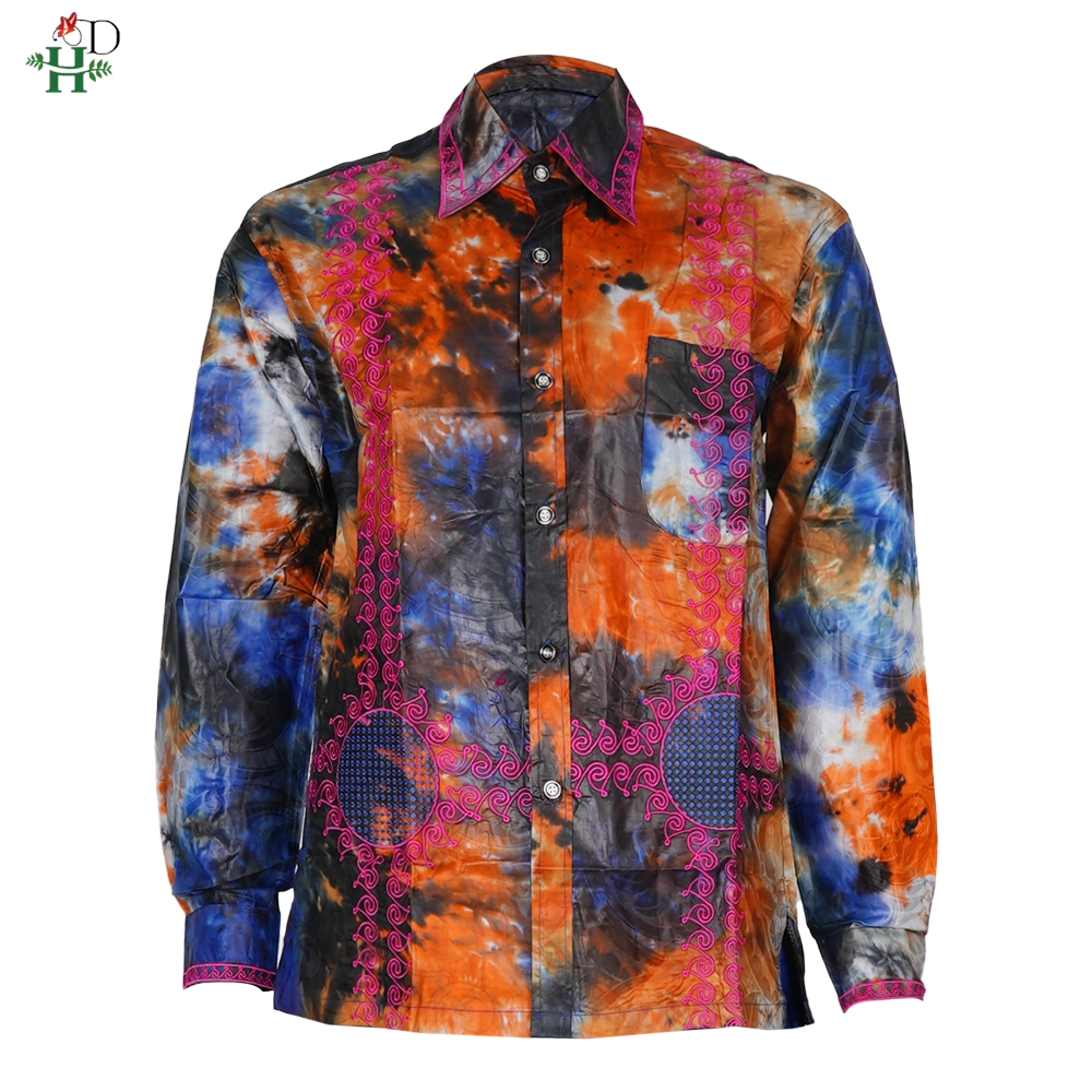 H&D African Mens Clothing Traditional Ankara Dashiki Men Shirt Embroidery Shirt Fashion Print Bazin Blue 2024