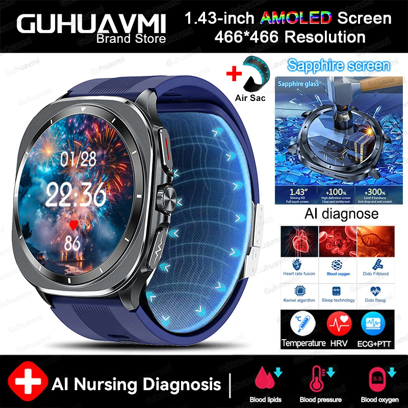Airbag measurement Smart Watch Men ECG Air Pump Blood Pressure Blood Oxygen BT Call NFC SmartWatch For Man Android iOS upgrade