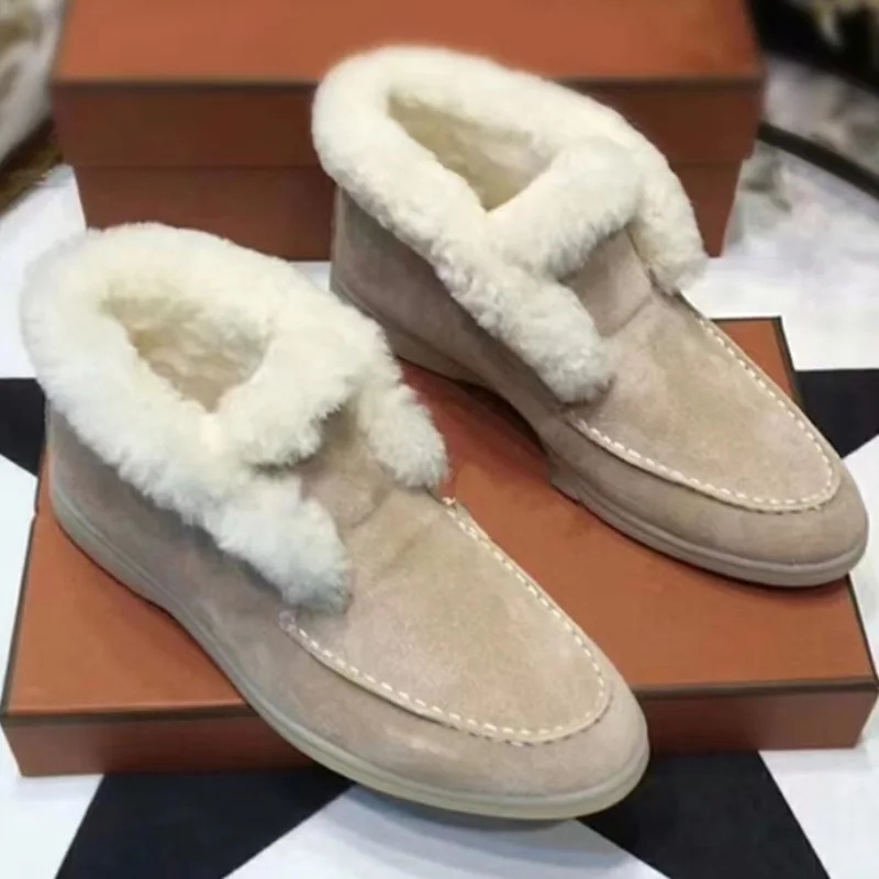 2022 Autumn/Winter Women's Thickened Warm Sheep Fur Lined Short Boots Snow Boots Casual Frosted Solid Color Snow Shoes