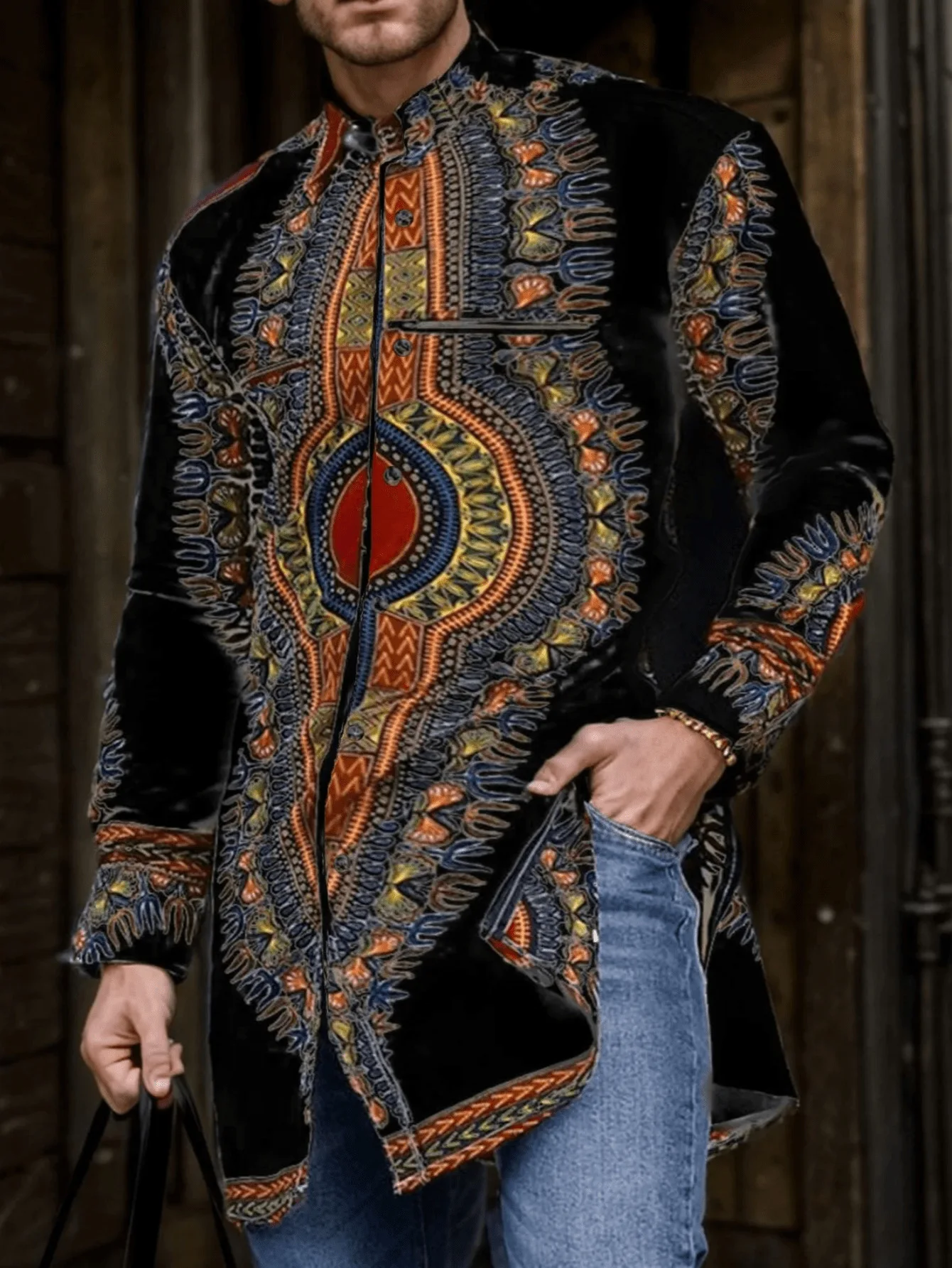 Dashiki African Clothes for Men Fashion African Men Printing Long Sleeve Polyester Shirts Traditional Men Clothing Outfits M-4XL