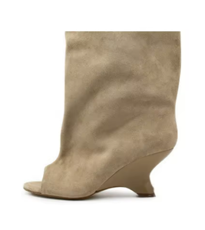 2025 New Peep Toe Long Boots Summer Thick High Heels Women's Knee Boots Large Size Shoes Ladies Slip-on Strange Heels Cool Boots