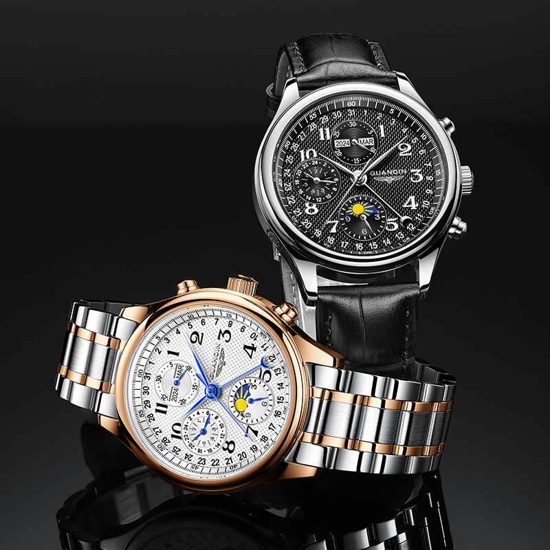 GUANQIN Men's Watches Automatic Mechanical Watches Swiss Quality Business Fashionable Multi-functional Waterproof Wristwatches