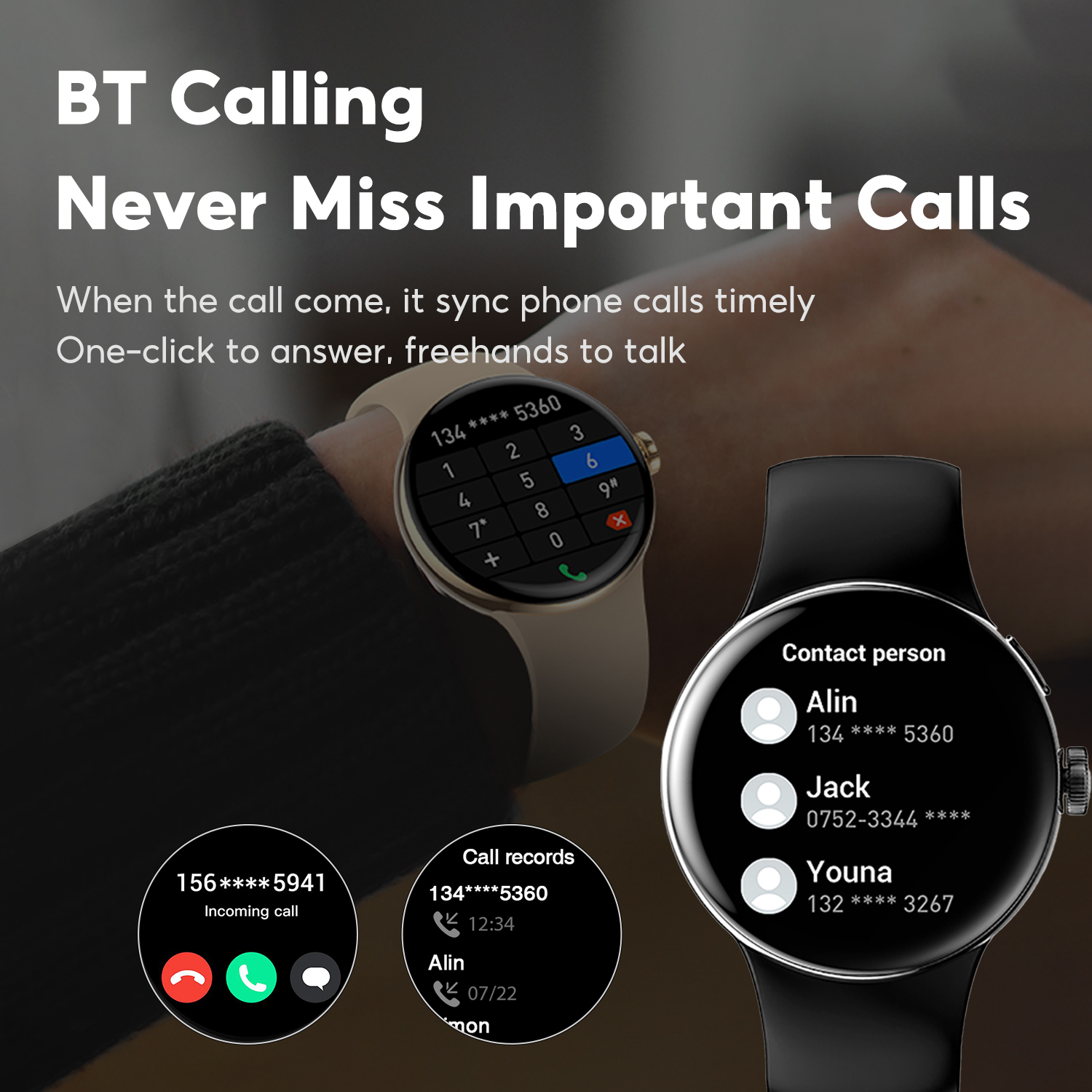 WIFIT Smart Watch 1.3-inch Display Bluetooth Link, Multi functional Smart Watch with Call/Health/Exercise Monitoring, Waterproof