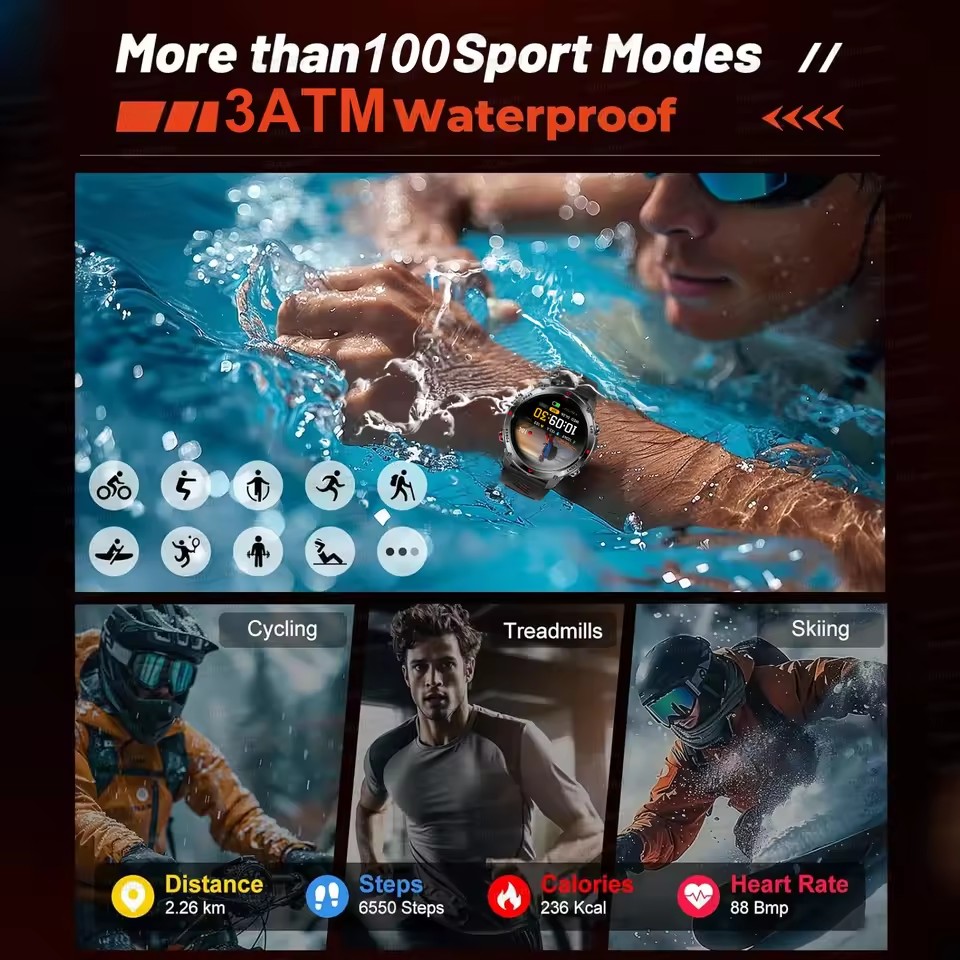 2025 New Military Bluetooth Call Smart Watch Built-in GPS Compass Barometric Altimeter 10ATM Waterproof Sports Smartwatches Men