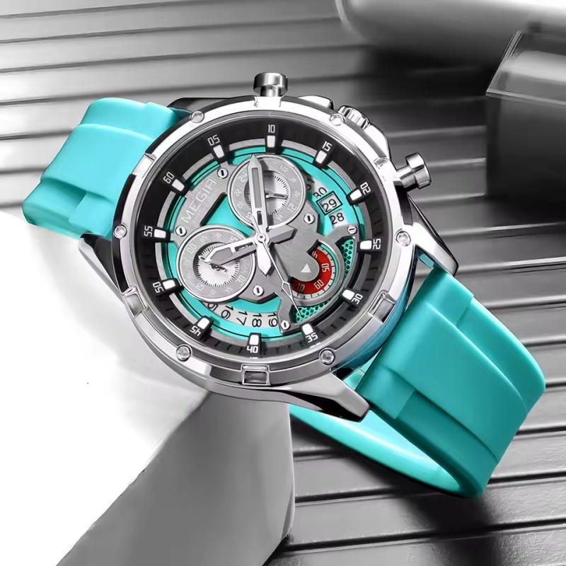 MEGIR 2248 Innovative Design Men's Quartz Watch Silicone Strap Waterproof Luminous Calendar Chronograph Daily Men's Clock reloj