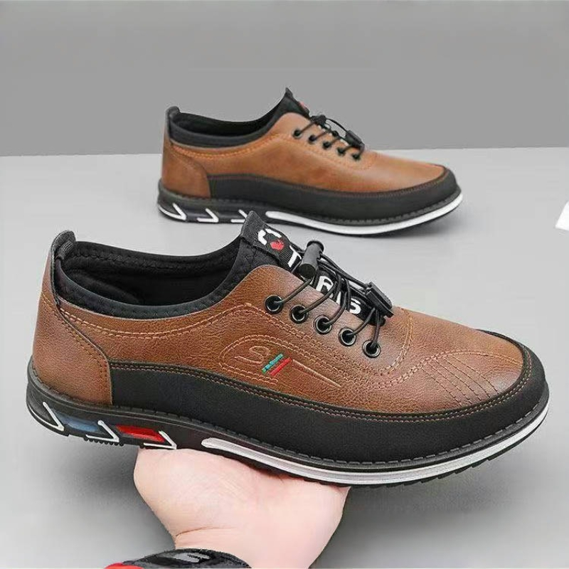 Spring Luxury Men's Casual Leather Shoes Elastic Band Business Flats Loafers for Men Soft Sole Peas Shoes Soft Men's Sneakers