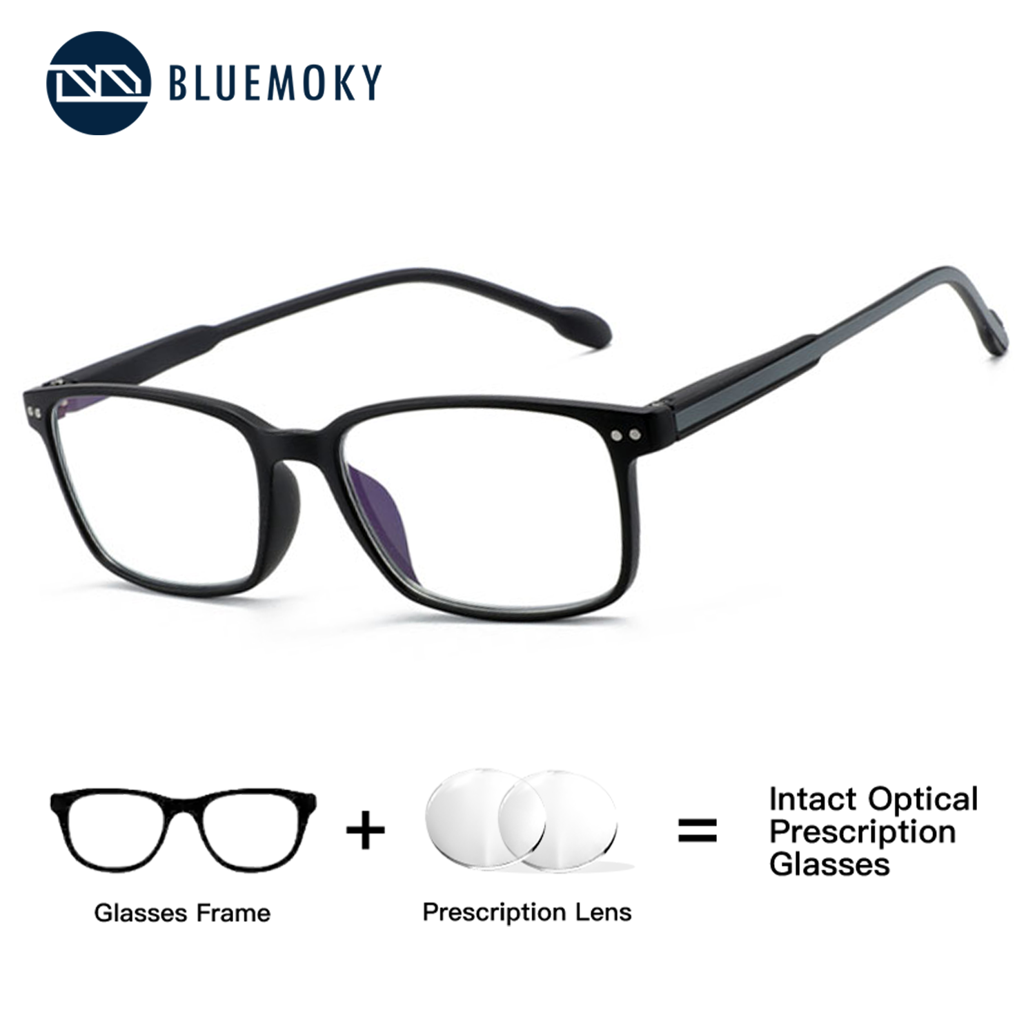 BLUEMOKY Fashion Plastic Rectangular Customized Prescription Glasses Men Women Progressive Anti Blue Light Photochromic Myopia
