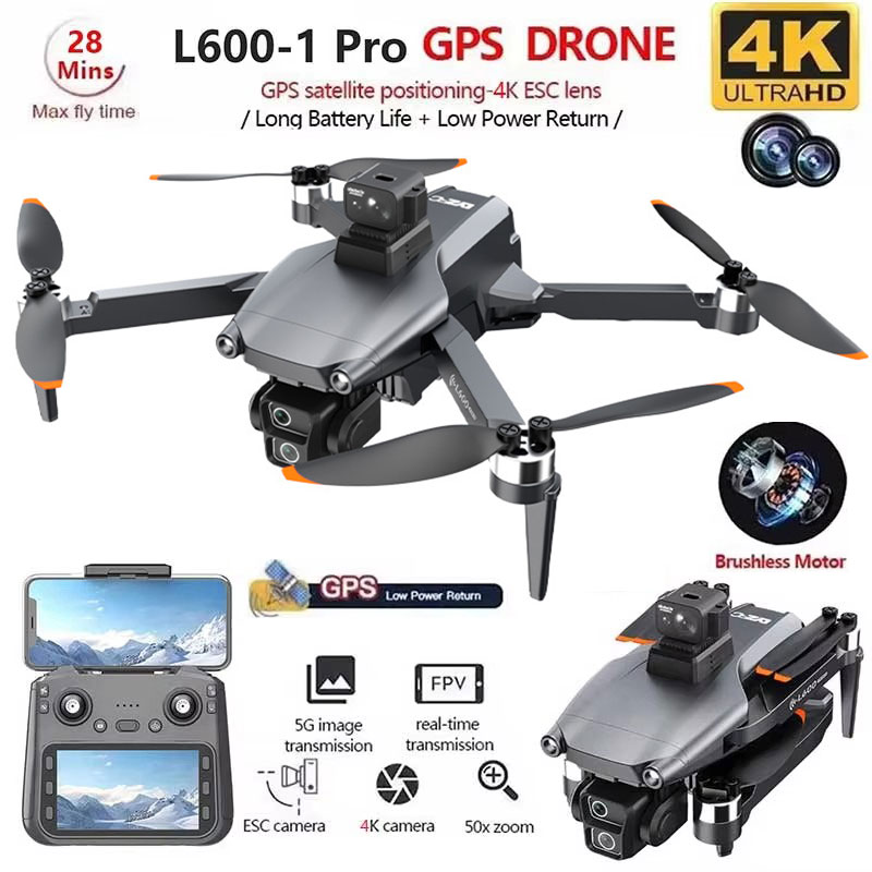 L600-1 Pro MAX GPS Drone 4K Professional HD Dual Camera With Screen 5G WIFI 360°Obstacle Avoidance Brushless Rc Quadcopter Drone