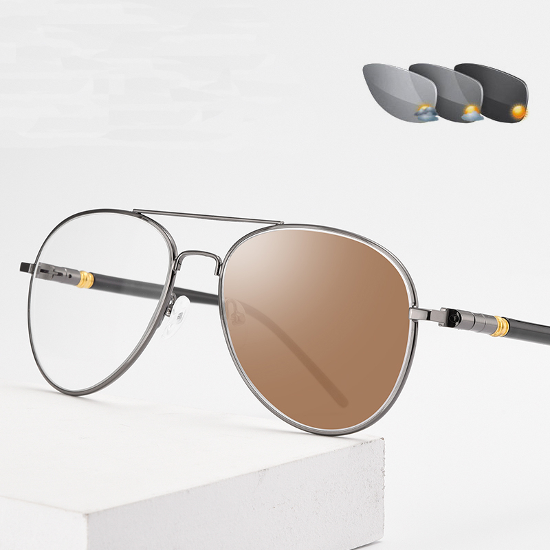 Outdoor Shade Sun Photochromic Pilot Myopia Glasses With Prescription Eyewear Men Oval Sunglasses Diopter 0 -0.5 -0.75 To -6.0