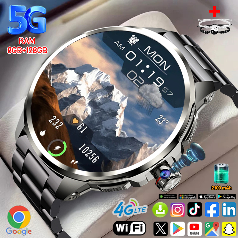 5G/4G Full Netcom 8GB+128GB RAM Smart Watch 1.95 inch 720*720 AMOLED 2100mah Battery 900W Camera GPS WIFI Google APPS Smartwatch