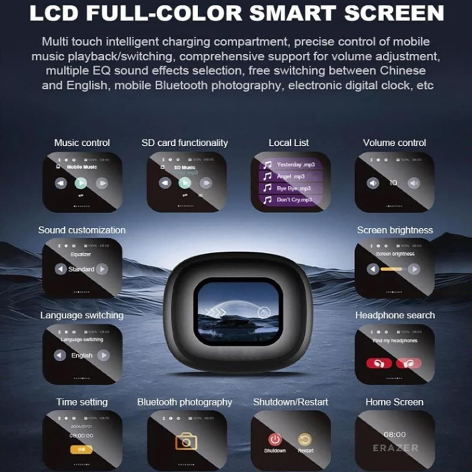 UYUXIO AI Translating Earphone OWS Real Time Translation Earbuds with 144 Languages Ear Buds with LCD Touch Screen Headphone