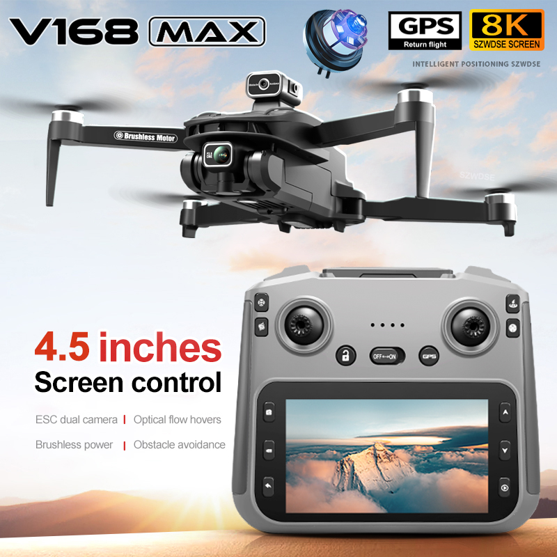 V168 MAX GPS Drone Professional 8K Camera Aerial FPV Brushless Avoiding Obstacle with Large Screen Remote Control Folding Drones
