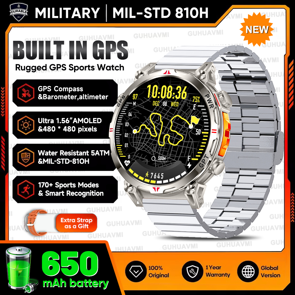 2025 New Military T-Rex3 GPS Smart Watch 5ATM Waterproof 650mAh Battery Heart Rate Compass AI GPT Sports tracker Smartwatch Men