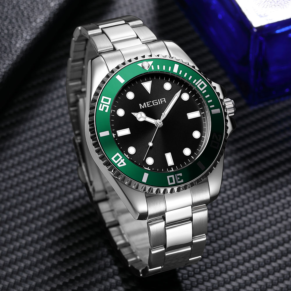 MEGIR Men's Minimalist Quartz Watch with Luminous Hands Calendar Date Stainless Steel Band Simple Business Style Wristwatch