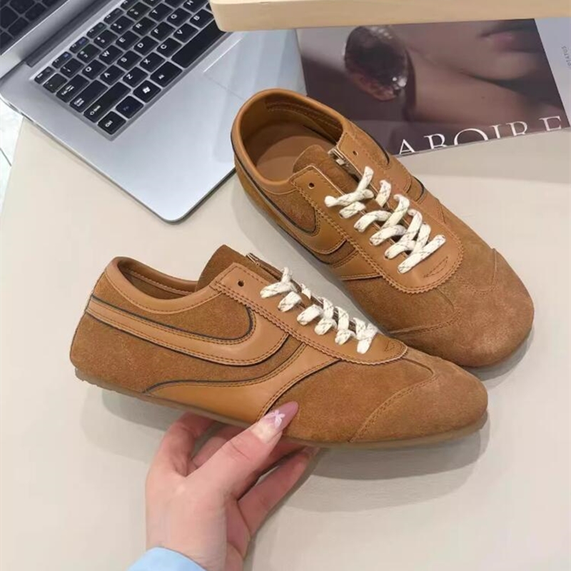 German Training Shoes Women 2025 New Genuine Leather Women Sneakers Flat Lace-up Retro Large Size Forrest Gump Shoes Women