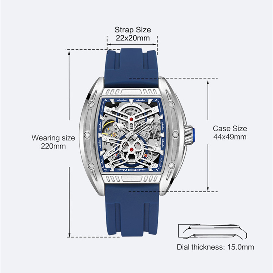 MEGIR Sport Mechanical Movement Wristwatch for Men Luxury Silicone Strap Automatic Watch Waterproof Luminous Big Dial Clock