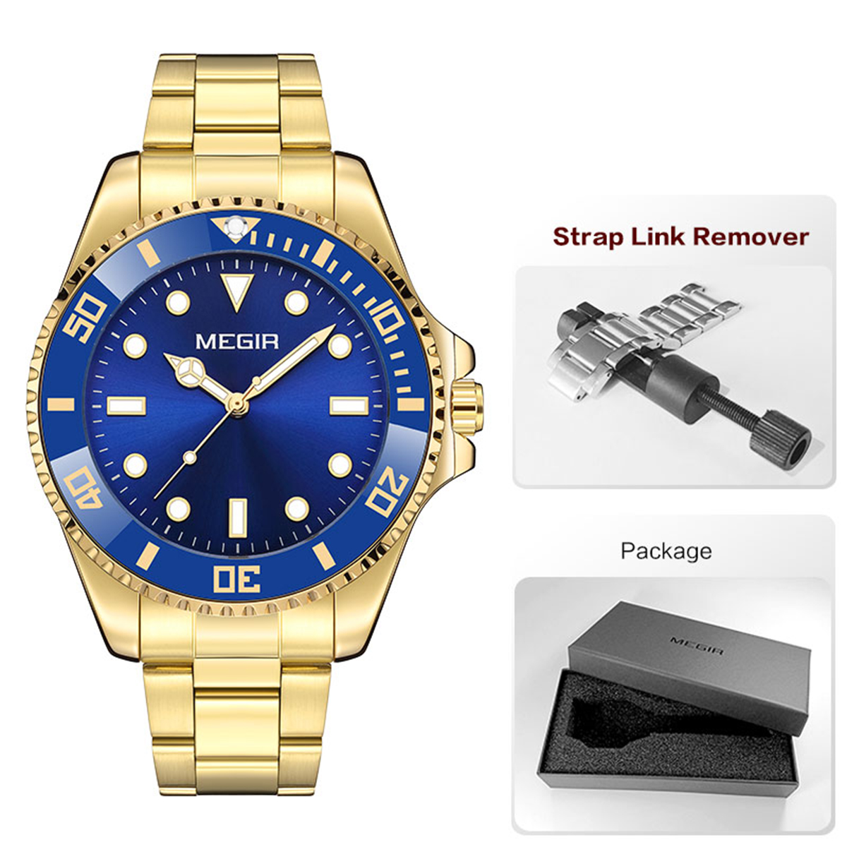 MEGIR Business Watch for Men with Quartz Movement Date Calendar Minimalist Stainless Steel Strap Wristwatch with Luminous Hands