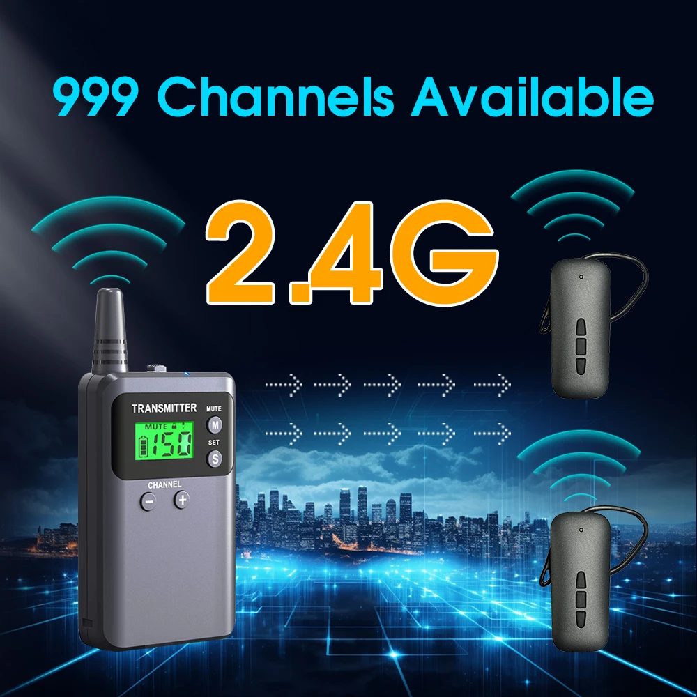 2.4G Wireless Whisper Tour Guide System Portable Audio Transmitter Receiver for Travel Agency Excursion Museum Conference
