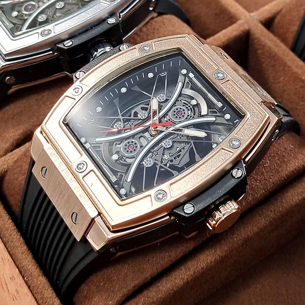 MEGIR & RUIMAS Quartz Watch Men with Tonneau Dial Rose Gold Military Sport Luminous Analog Wristwatch with Silicone Strap 334