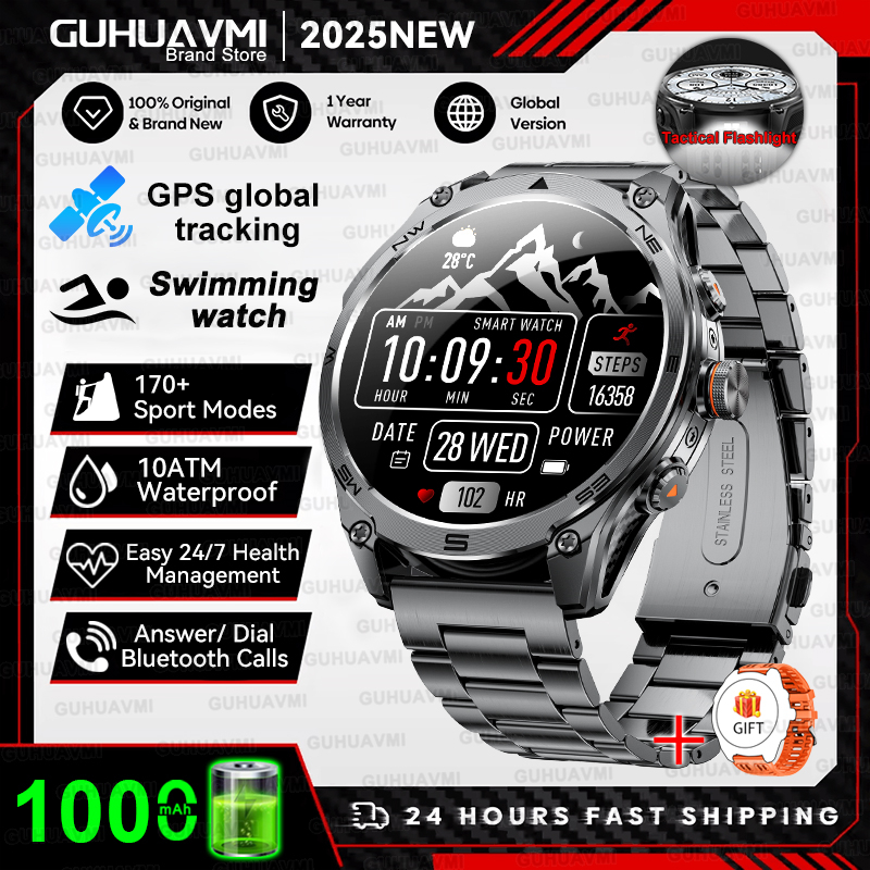 2025 New Outdoors Military T-Rex3 GPS SmartWatch 10ATM Waterproof Swim Watch Built in GPS Compass Voice Call Sports Bracelet Men