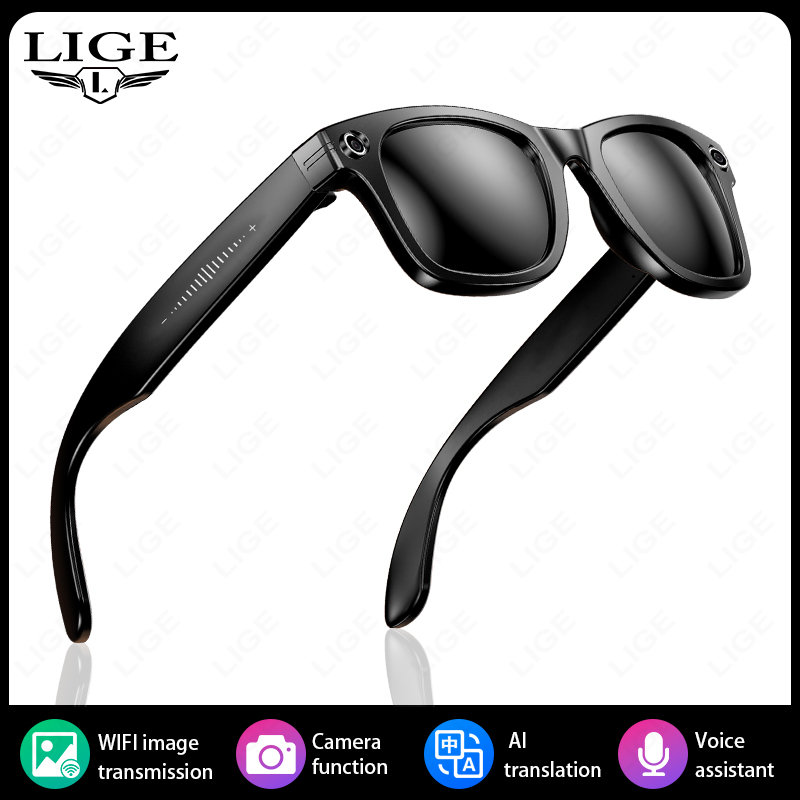LIGE New Smart Glasses with Photochromic Lenses Camera Photography Video ChatGPT AI Interactive Translation Smart Sunglasses Men