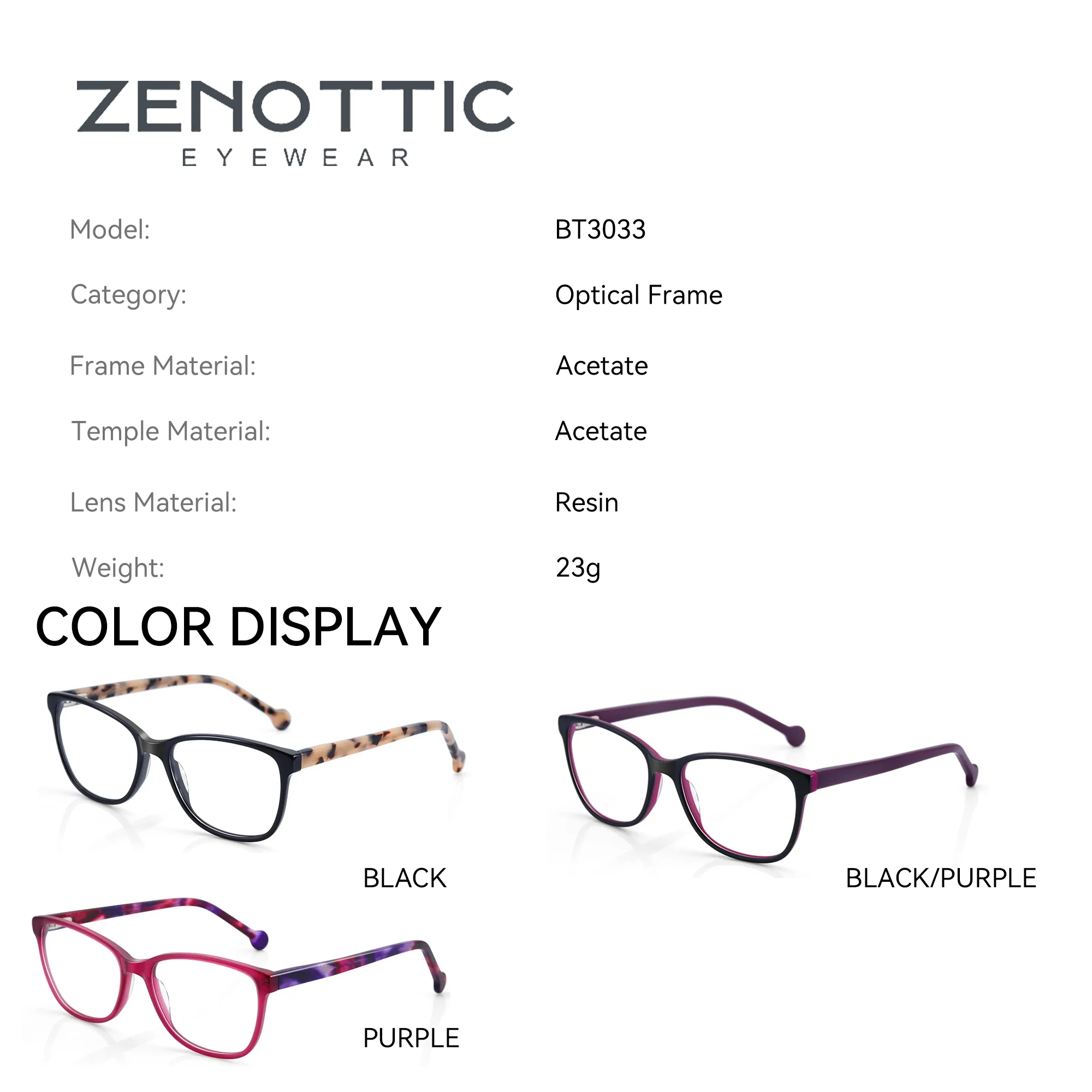 ZENOTTIC Fashion Acetate Prescription Eyeglasses Progressive Optical Glasses For Women Anti Blue Light Protection Myopia Eyewear