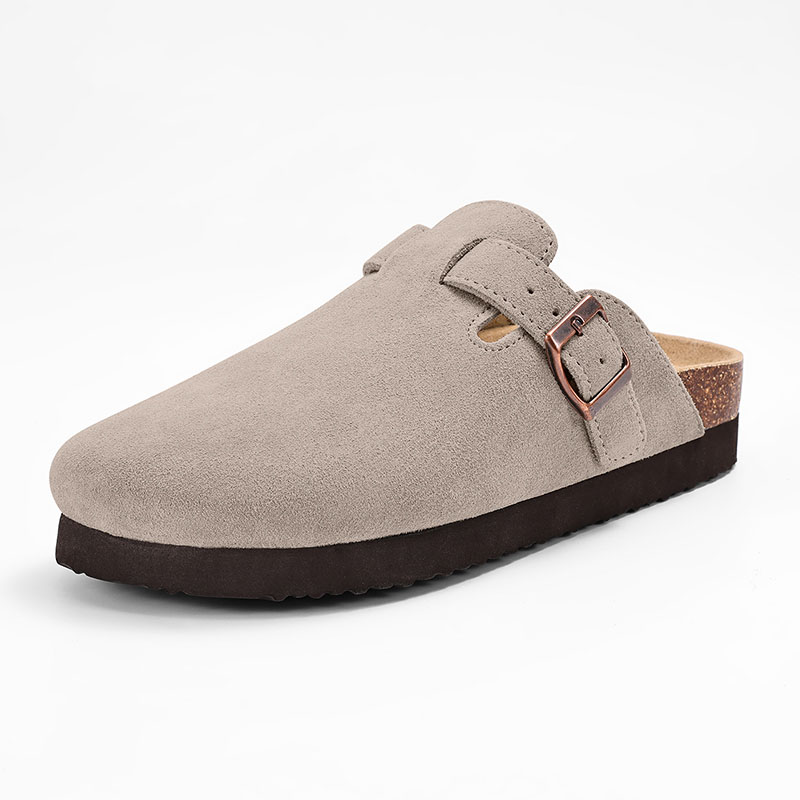 Evshine Men's Cork Footbed Clogs with Arch Support Fashion Cow Suede Mules Women Leather Cork Slippers Unisex Retro Potato Shoes