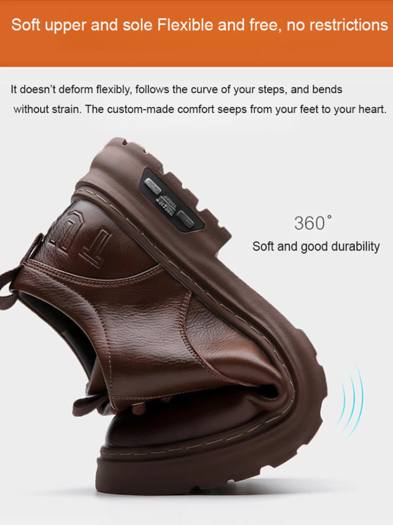 Men's Outdoor Casual Leather Shoes Dad Big Head Leather Shoes Lace Free Retro Men's Shoes Antiskid Outdoor Oxford Work Shoes