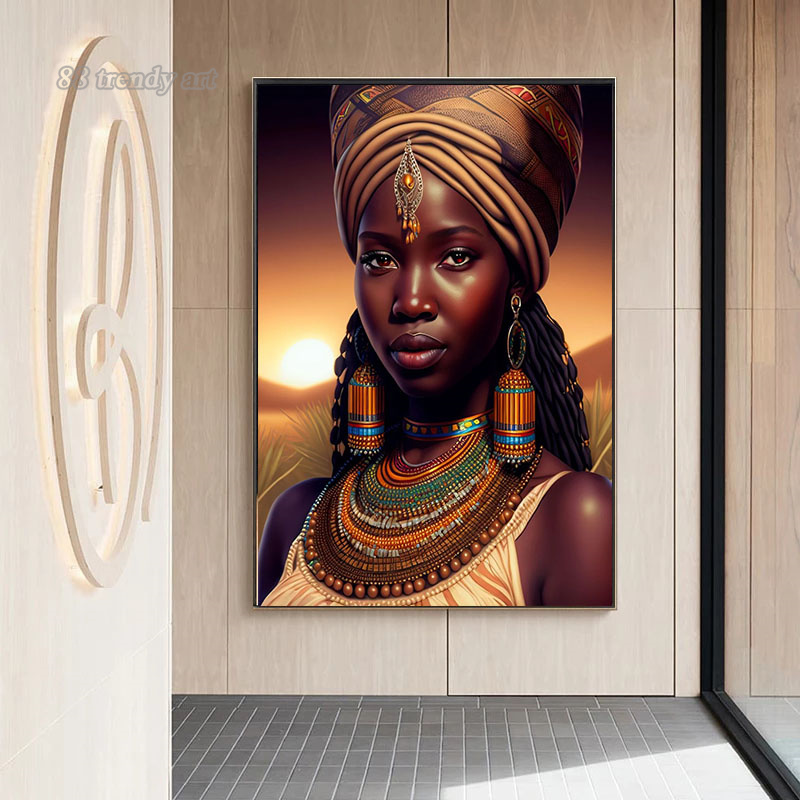 Beautiful African American Woman Canvas Psoters and Prints Sunshine Smiling Girl Pictures Portrait Wall Art Picture Home Decor