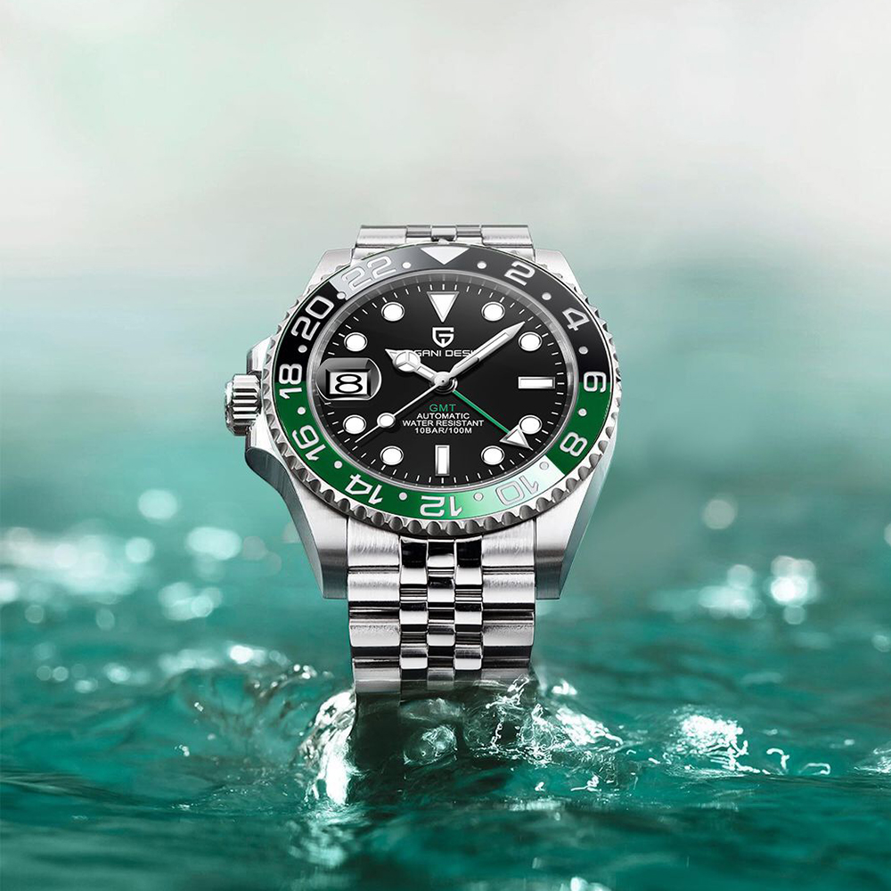 PAGANI DESIGN PD-1662 Luxury GMT Men Mechanical Wristwatch Sapphire Glass Stainless Steel 100M Waterproof Automatic Watches