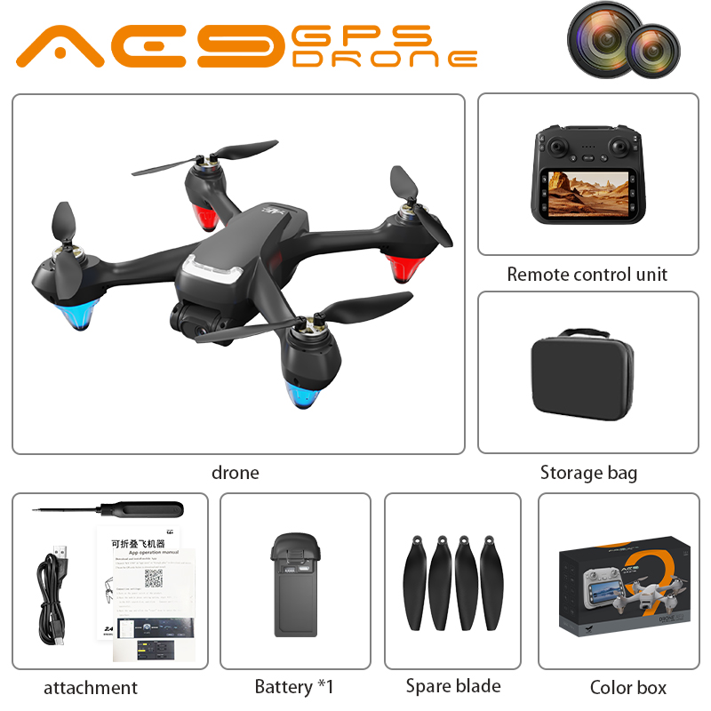 New AE9 GPS Drone RC 4K Dual Camera optical flow positioning brushless motor With screen headless mode endurance RC Drone Toys
