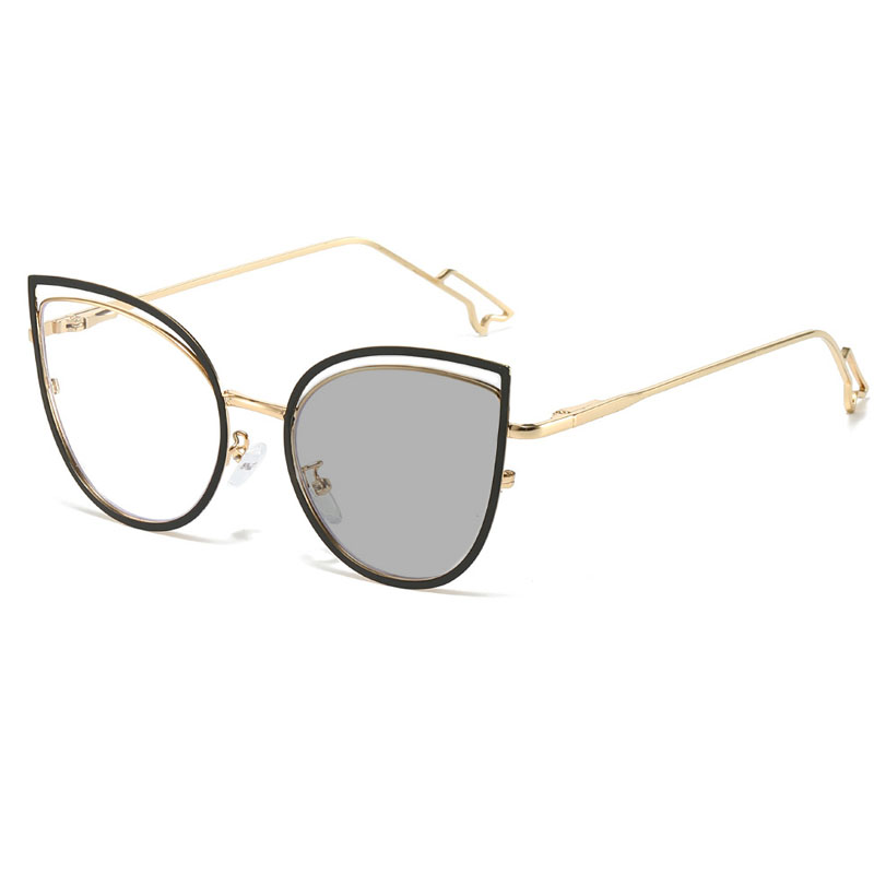 Metal Cat Eye Photochromic Glasses for Women Men Trendy Optical Spectacle Eyeglasses Unisex Color Changing Blue Light Glasses