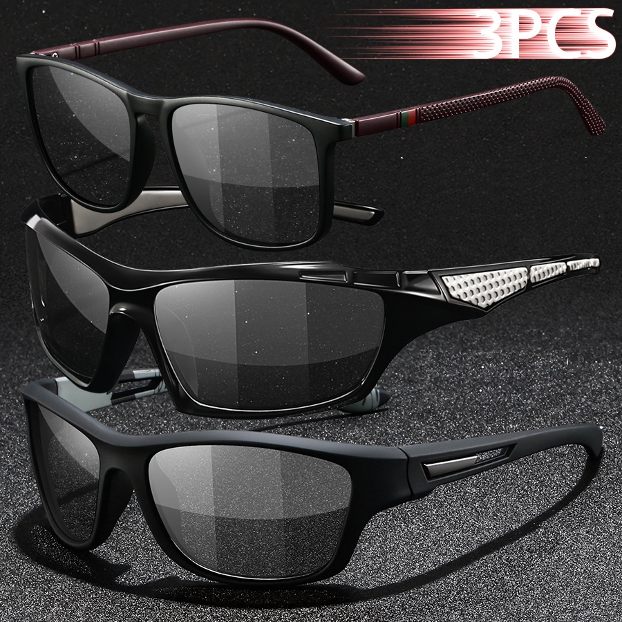 3PCS Photochromic Polarized Sports Vintage Sunglasses Men Women Cycling Driving Mountaineering Chameleon Sun Glasses UV400Eyewer