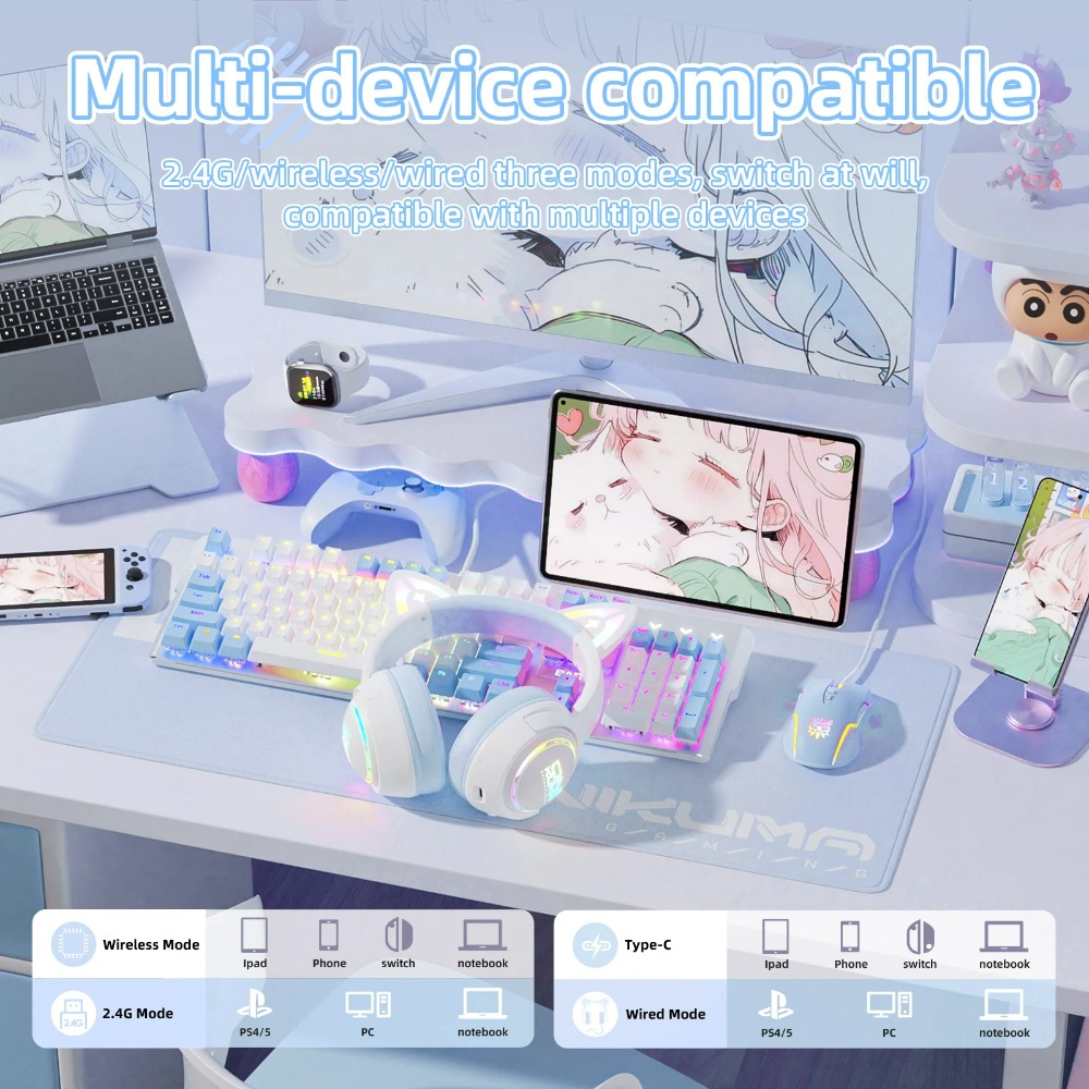 NEW ONIKUMA Headset Gaming Wireless Headphones Bluetooth RGB Lighting Original Cat's Ears Wired Earphones for Pc Mac GT838