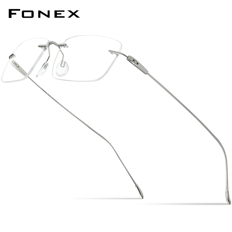 FONEX Titanium Glasses Frame Men Brand Design Square Rimless Frameless Eyeglasses Women Ultralight-Weight Japanese Eyewear 85708
