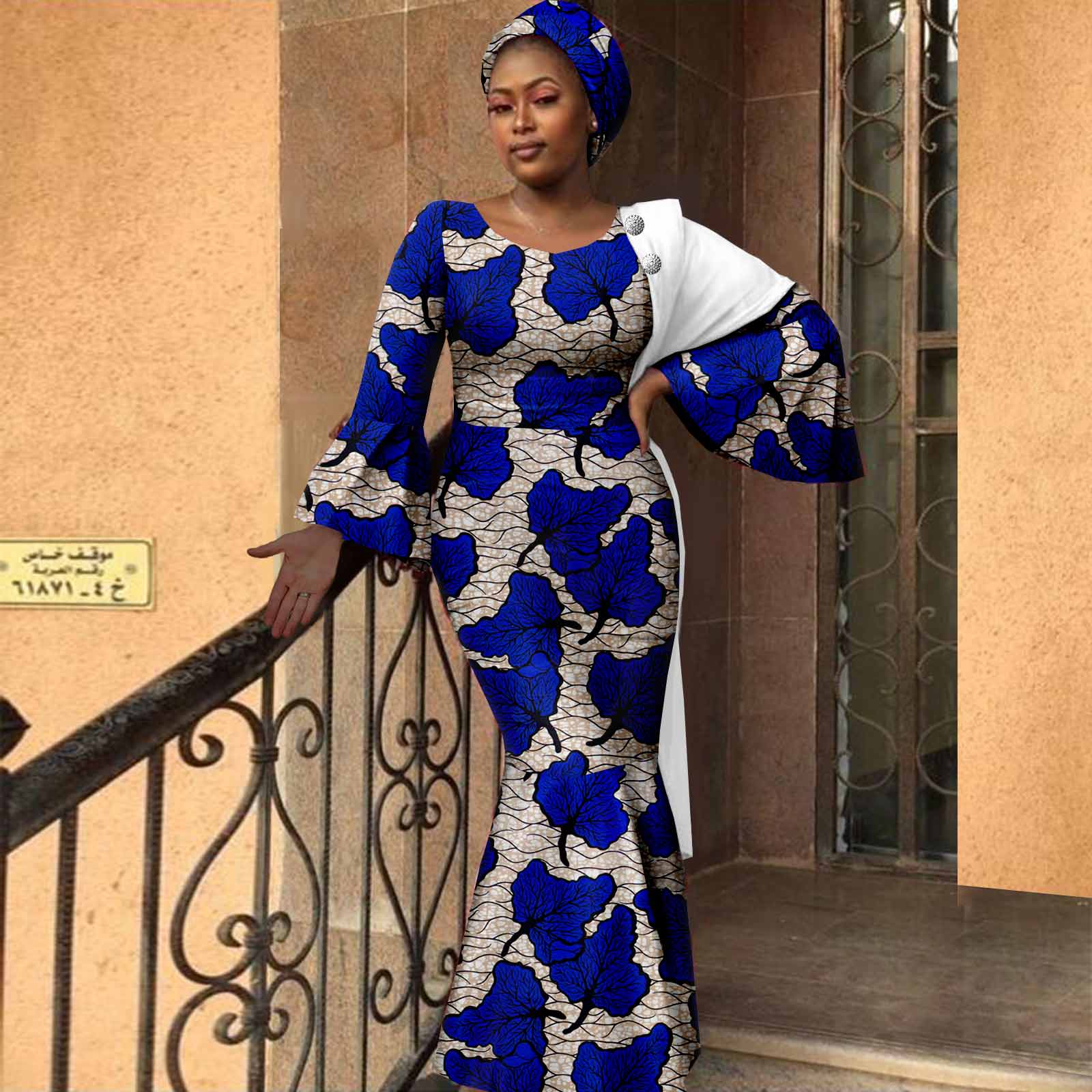 African Women Dresses Dashiki Ankara Print Slim Long Dress with Headwrap Bazin Riche Ladies Outftis Party Vestidos Y2225023