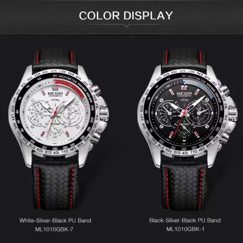 MEGIR 1010 Popular Men's Quartz Watch Original Luxury Fashion Brand Leather Strap Sports Clock Business Men's Casual Watch Gift