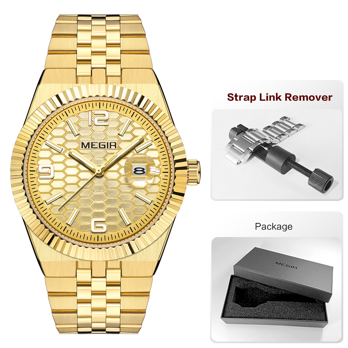 MEGIR Quartz Watch for Men Fashion Simple Business Style Analog Wristwatch with Stainless Steel Strap Date Luminous Hands