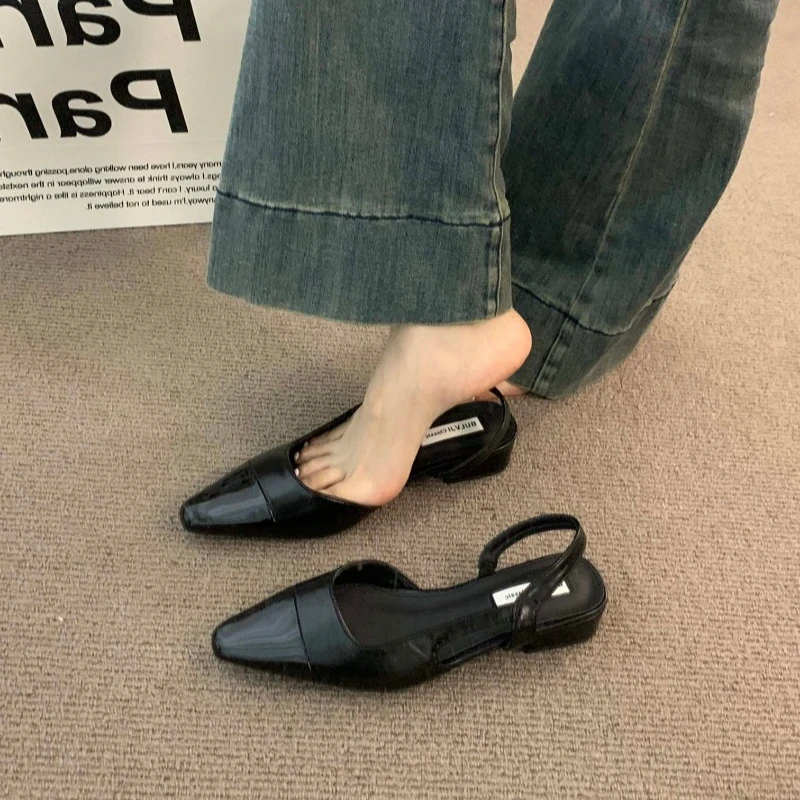 Brand luxury designer fashion PU leather design ladies summer new style pointed toe low heel women sandals non-slip flat shoes