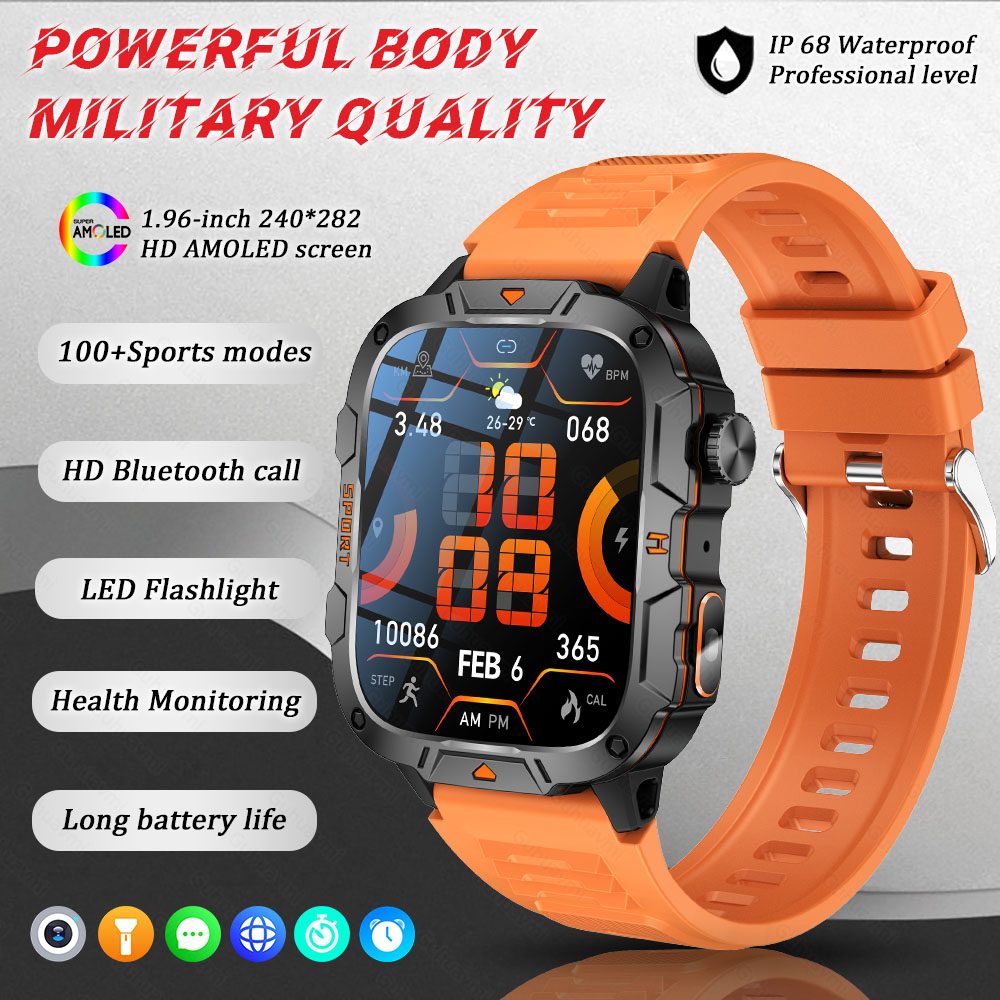 2025 New For Xiaomi Military Grade Smart Watch Men 1.96" AMOLED Screen 5ATM Waterproof Sports Fitness Tracker BT Call Smartwatch