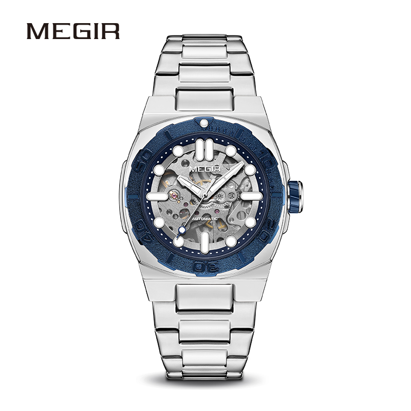 MEGIR Brand New Fashion Automatic Date Quartz Watch for Men Stainless Steel Waterproof Mechanical Mens Watches Relogio Masculino