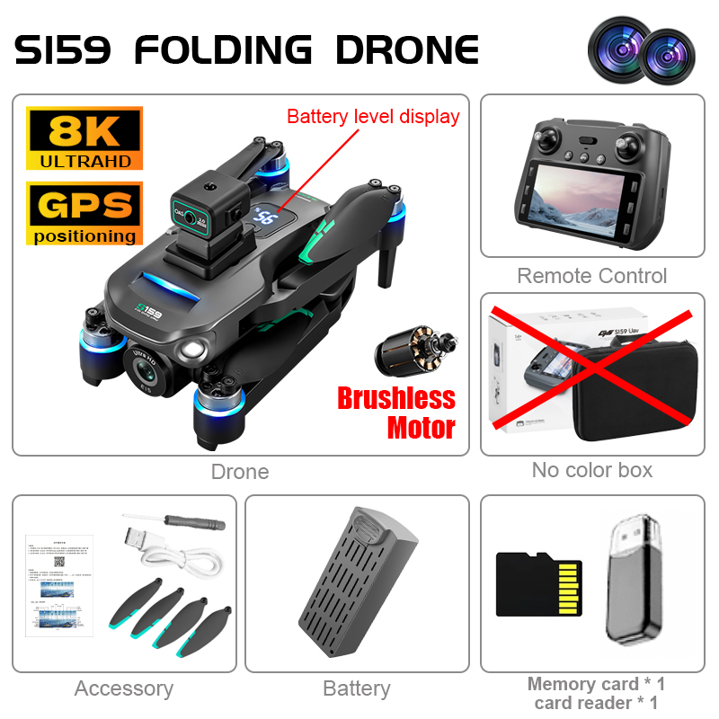 Professional S159 GPS Drone 8K HD Dual Camera With Screen 5G WIFI 360°Obstacle Avoidance Brushless Foldable Quadcopter Dron Toy