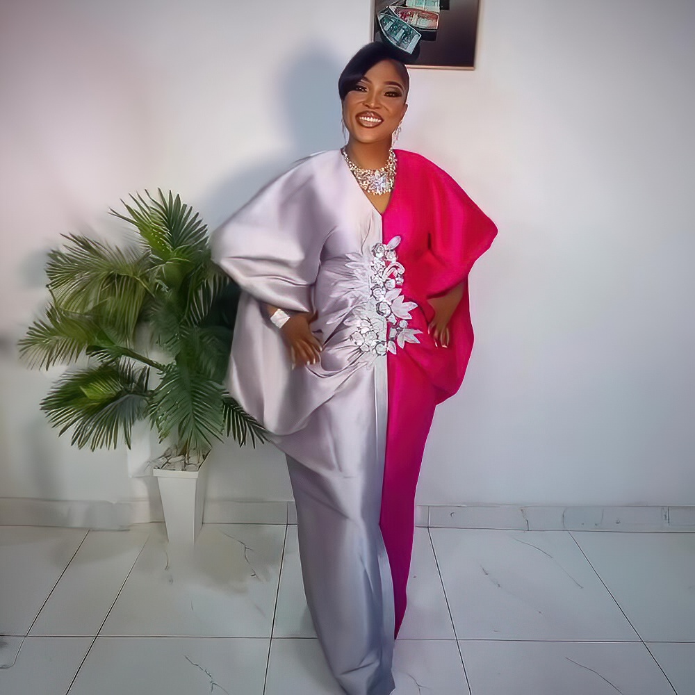 Fashion boubou africain femme Color blocking african dress Embroidery decoration africa clothing