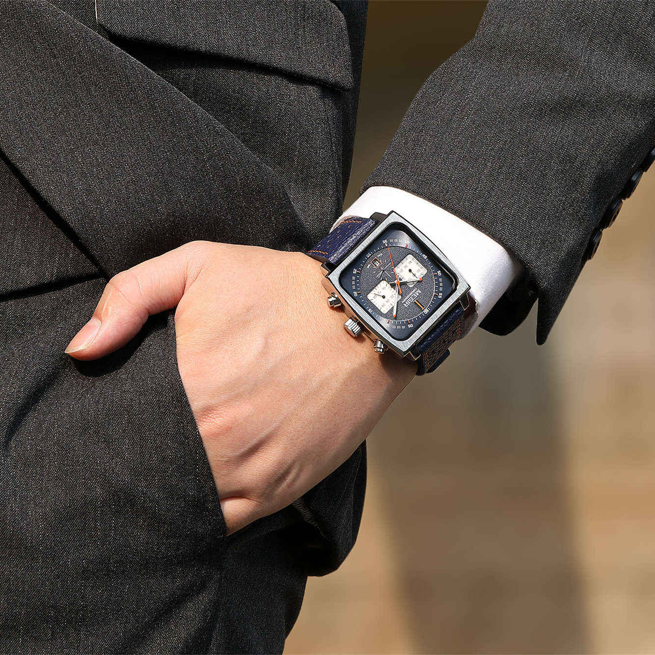 MEGIR Fashion Men Business Watches Chronograph Leather Strap Sport Military Wristwatch Luminous Clock 24-hour Reloj Hombre 2182